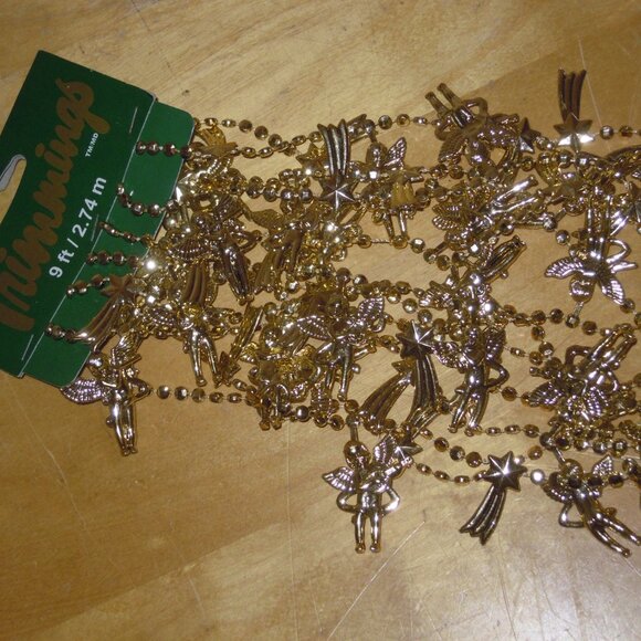 Lot Vintage Gold Silver & White Plastic Beaded Christmas Garland Bells 5 x 9' - Picture 3 of 6